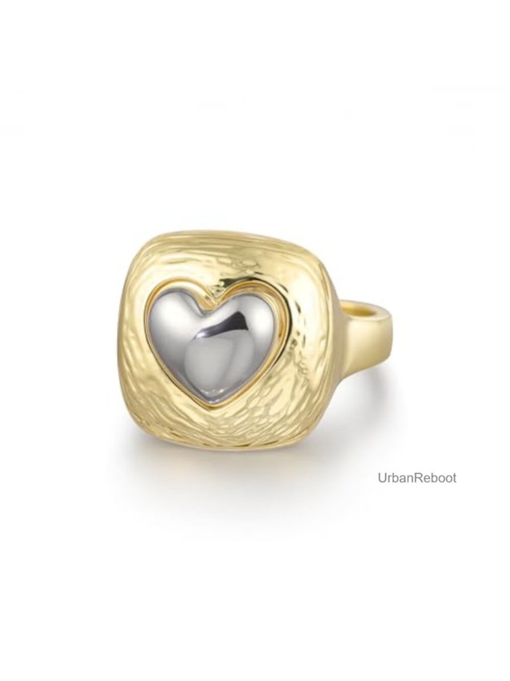 Two Tone 3D Heart Dome Ring Gold Plated Chunky Statement Cocktail Size 8